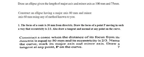 Draw an ellipse given the length of major axis and minor axis as 100 mm a..