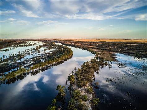 Murray River down the middle with the recent flood waters on either ...
