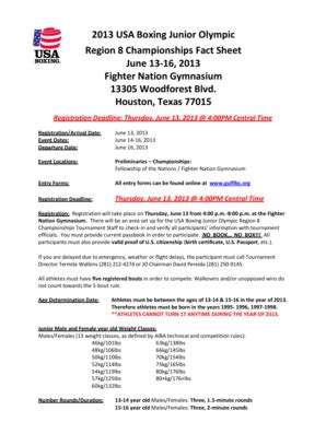 Fillable Online 2013 USA Boxing Junior Olympic Region 8 ... - Gulf ...