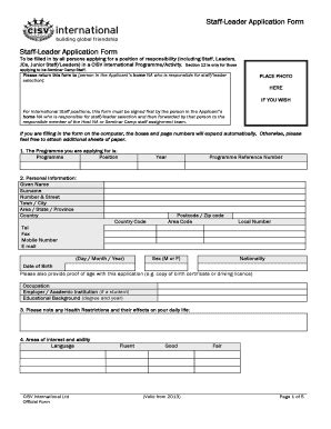 Fillable Online opaheke school Staff-Leader Application Form - Opaheke ...