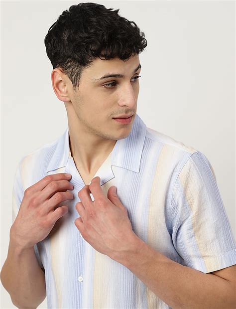Buy Cotton Mix Striped Spread Collar Shirt at Marks & Spencer