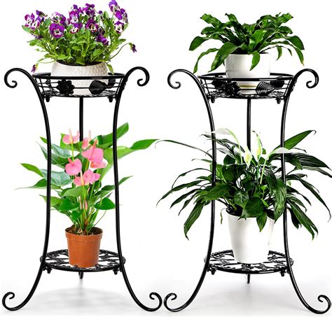 Amazon.com : Yesland 2 Pcs Metal Plant Stand Indoor Outdoor, 2 Tier ...