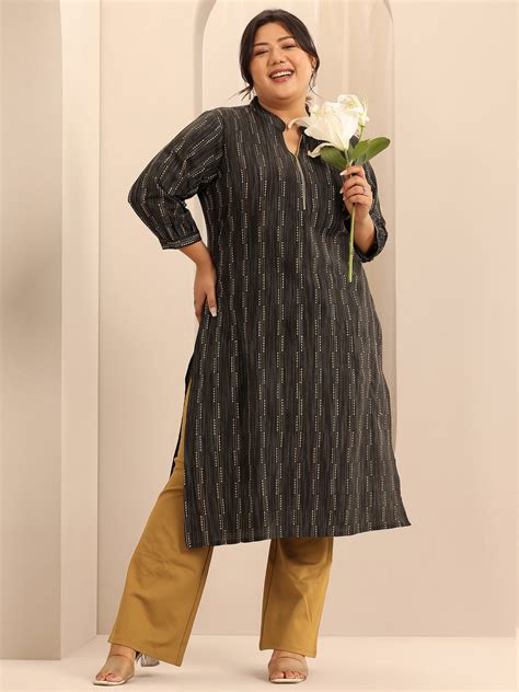 Buy Plus Size Black Woven Design Cotton Straight Kurta Online at Rs.799 ...