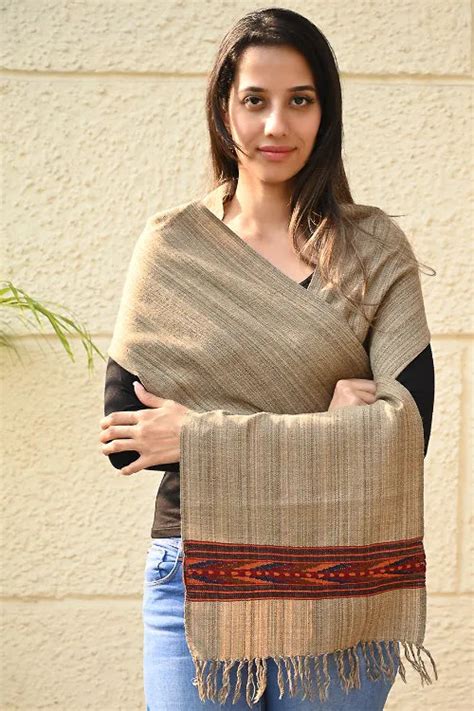 The ICH Exclusive Soft Himachal Wool Muffler With Woven Border - Camel ...