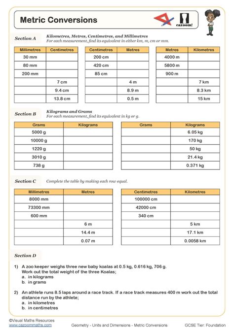 Metric Conversions Worksheet | Printable Maths Worksheets