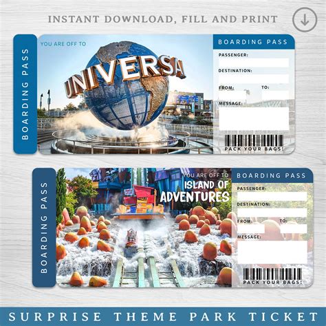 Printable UNIVERSAL STUDIOS Surprise Trip Ticket, Universal Gift ...