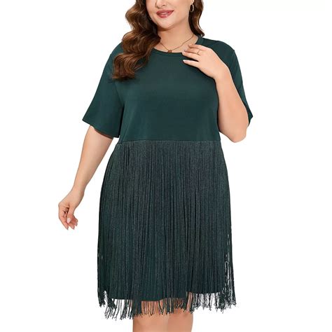 Women's Plus Size Fringe Trim Half Sleeve Round Neck Tee Top Long ...