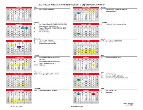24-25 Approved School Calendar - Knox Community School Corporation