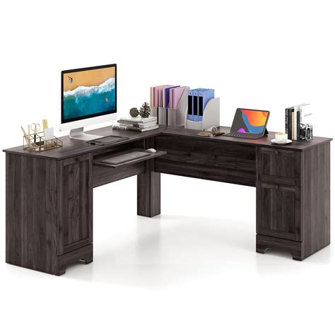 Costway L Shaped Computer Desk 170cm Modern Large Corner Desk ...