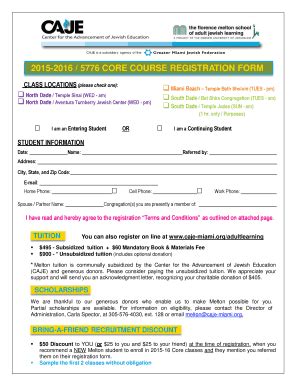 Fillable Online 2015-2016 5776 CORE COURSE REGISTRATION FORM Fax Email ...