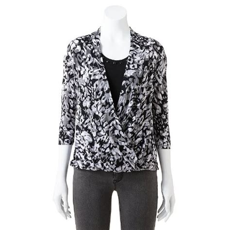 Sag Harbor Women's Petite 3/4 Sleeve Drape Front Print with Separate ...