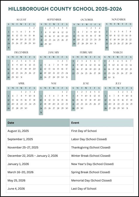 Hillsborough County School Calendar 2025-2026 (Dates)