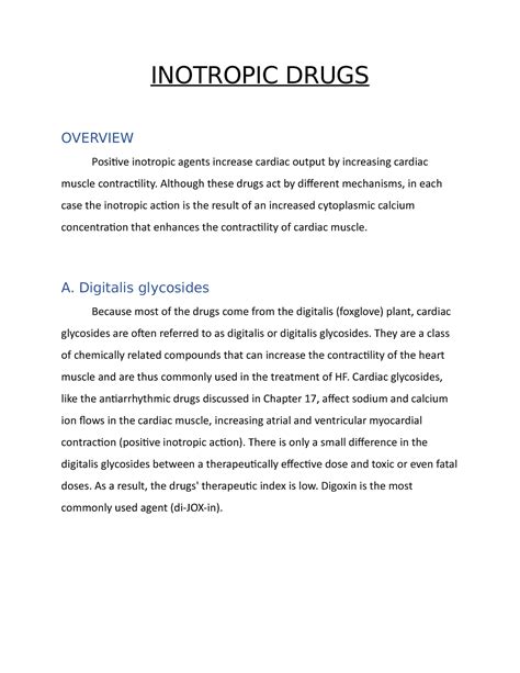 Brief NOTE ON Inotropic Drugs - INOTROPIC DRUGS OVERVIEW Positive ...