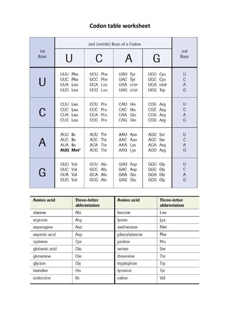 Codon Table 的图像结果