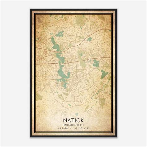 Vintage Natick Massachusetts Map Poster, Modern Home Decor Wall Art ...