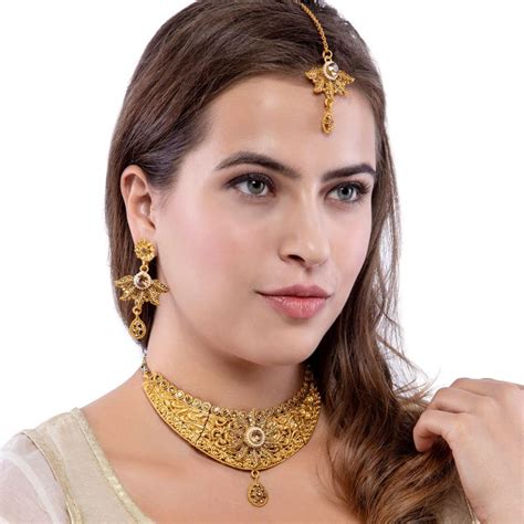 Buy Anikas Creation Elegant Gold Plated Matte Finish Choker Jewellery ...