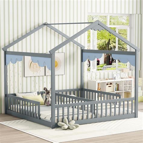 Amazon.com: Luckiofvonne Double Twin Bed Frames for Kids, Twin House ...