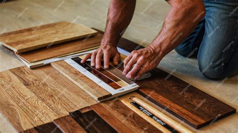 Choosing the Perfect Flooring A Man Selects Wood Samples | Premium AI ...