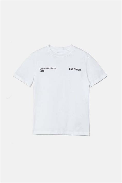 Calvin Klein Jeans t-shirt bawełniany dziecięcy kolor biały z nadrukiem ...