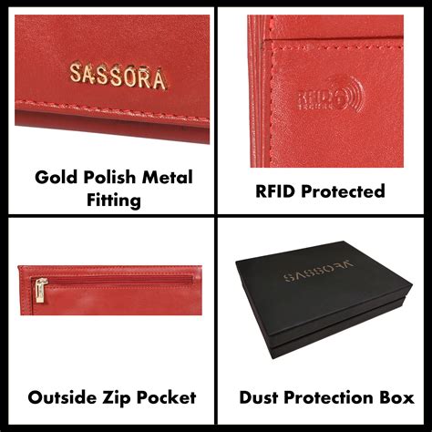 Sassora Genuine Premium Leather Medium Red RFID Purse For Women