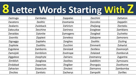 8 Letter Words Starting with Z - Vocabulary Point