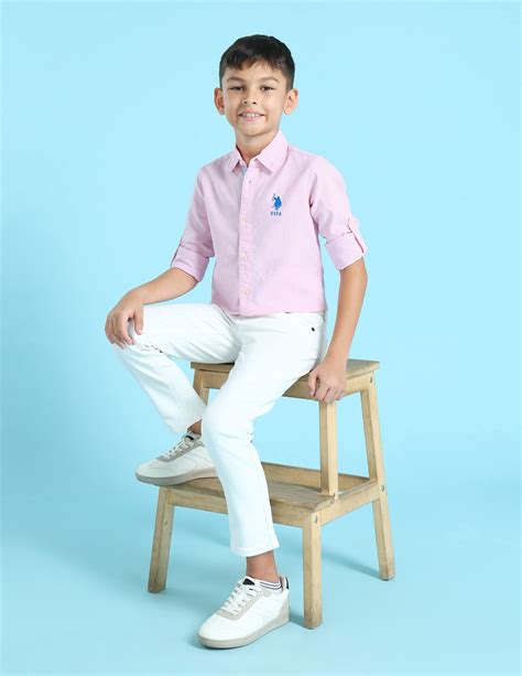 Buy Boys Button Down Collar Solid Casual Shirt Pink|U.S. Polo Assn ...