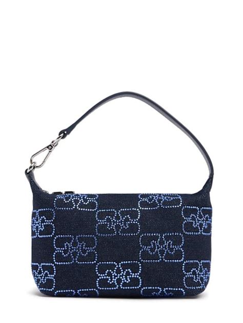 Small butterfly recycled denim pouch - GANNI - Women | Luisaviaroma