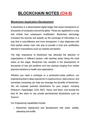 Blockchain notes unit 1 - UNIT - Blockchain is a distributed database ...