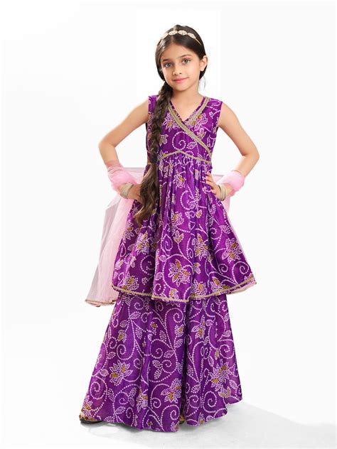 Bitiya by Bhama Girls purple Angrakha Gotta Patti Kurta with Sharara W