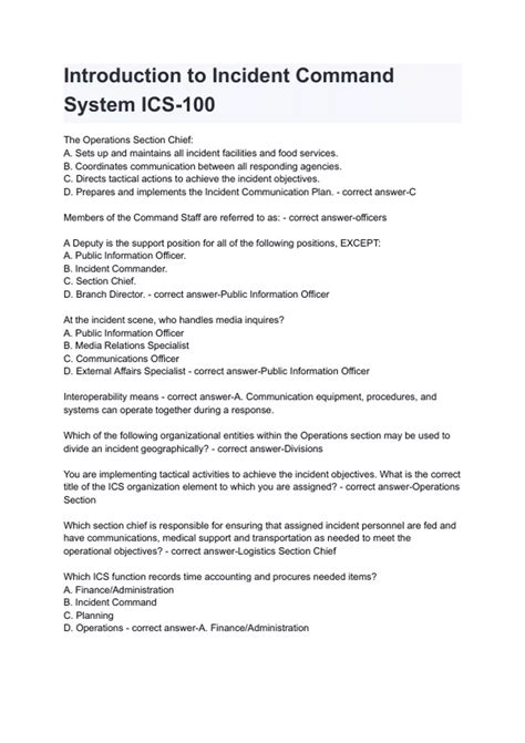 Introduction to Incident Command System ICS-100 questions and answers ...