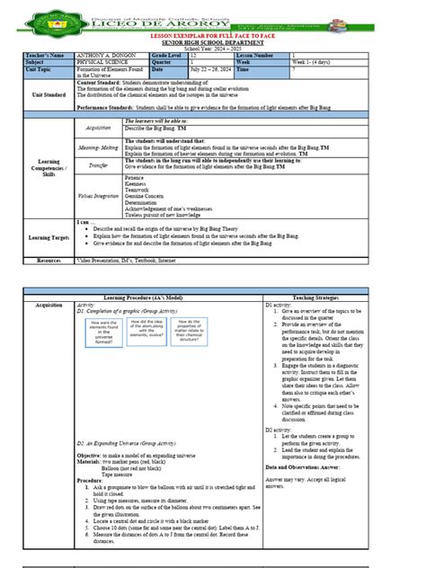 Image result for Detailed Lesson Plan in Physical Science