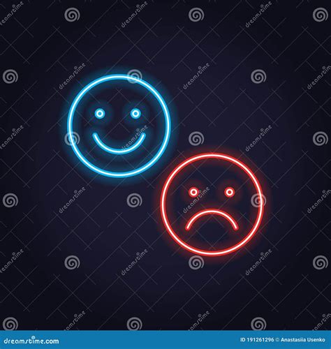 Vector Neon Icon Set For Mood Tracker. Blue Positive And Red Negative ...