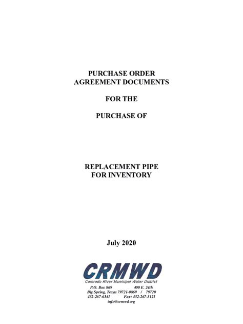 Fillable Online PURCHASE ORDER AGREEMENT DOCUMENTS FOR THE ... Fax ...