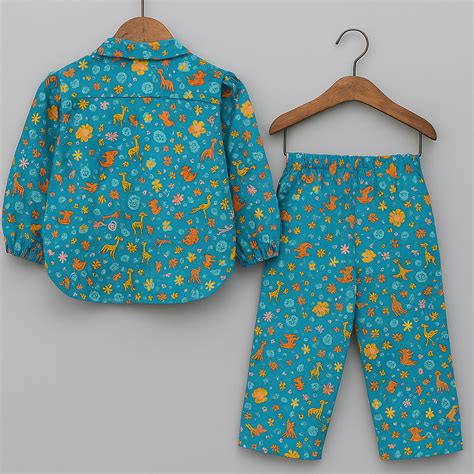 Girls Printed Cotton Co-ord Set – Long Sleeve Top with Tie Collar & Ma ...