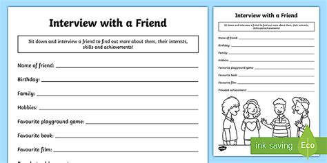 Friend Interview Worksheet 的图像结果
