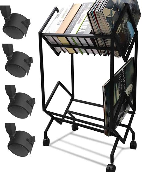 Vinyl Record Storage Holder,Double Record Storage Layer with Trolly ...