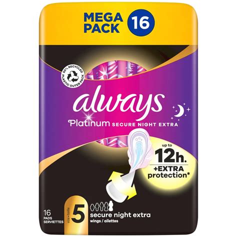 Always Platinum Secure Night Pads With Wings 16pk | B&M Stores