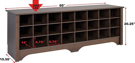 Buy Shoe Rack Bench, 24 Pair Shoe Storage Cubby Bench, Espresso Shoe ...