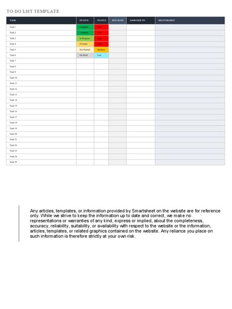 To-Do List Template: Task Status Status Due Date Assigned To ...
