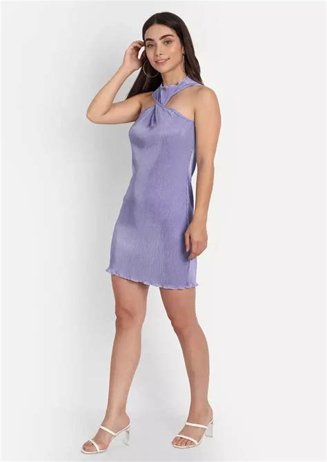 Purple Twisted Halter Neck Mini Dress – IKI CHIC