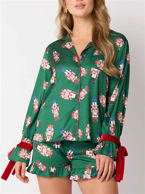 Green Satin Nutcracker Red Bow Pajama Set – Boiilife