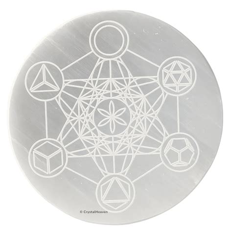Premium Selenite Charging Plate with Metatron Cube with Platonic Solid ...