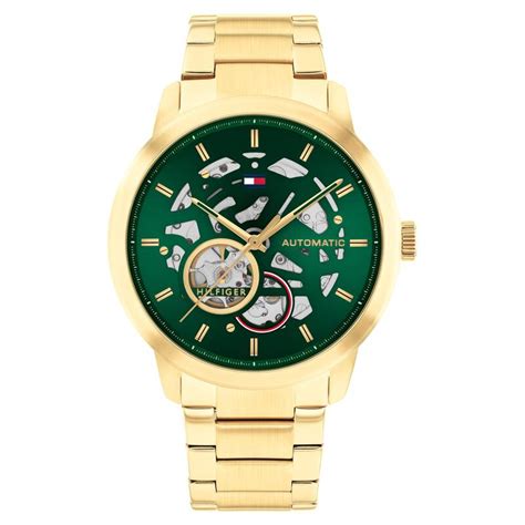 Buy Online Tommy Hilfiger Automatic Green Dial Golden Color Stainless ...