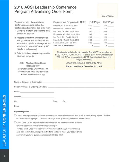 Fillable Online 2016 ACSI Leadership Conference Program Advertising ...