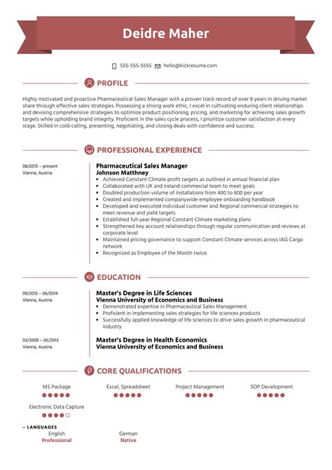 Pharmaceutical Sales Manager Resume Example | Kickresume