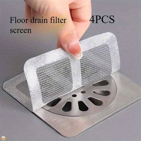 4pcs Disposable Floor Drain Stickers, Hair Filter Stickers, Gauze Mesh ...