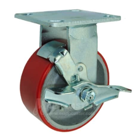 Mapp Caster 5"X2" Red Poly. on Iron Wheel Rigid Caster W/ Brake, 1,100 ...