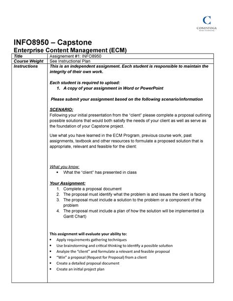 Assignment 1 - Instructions - INFO8950 – Capstone Enterprise Content ...