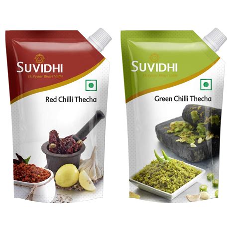 SUVIDHI Red Chilli Thecha 100gm Green Chilli Thecha 100gm (Pack of 12 ...