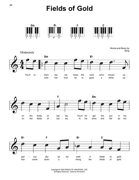 Fields Of Gold by Sting Sheet Music for Super Easy Piano at Sheet Music Direct